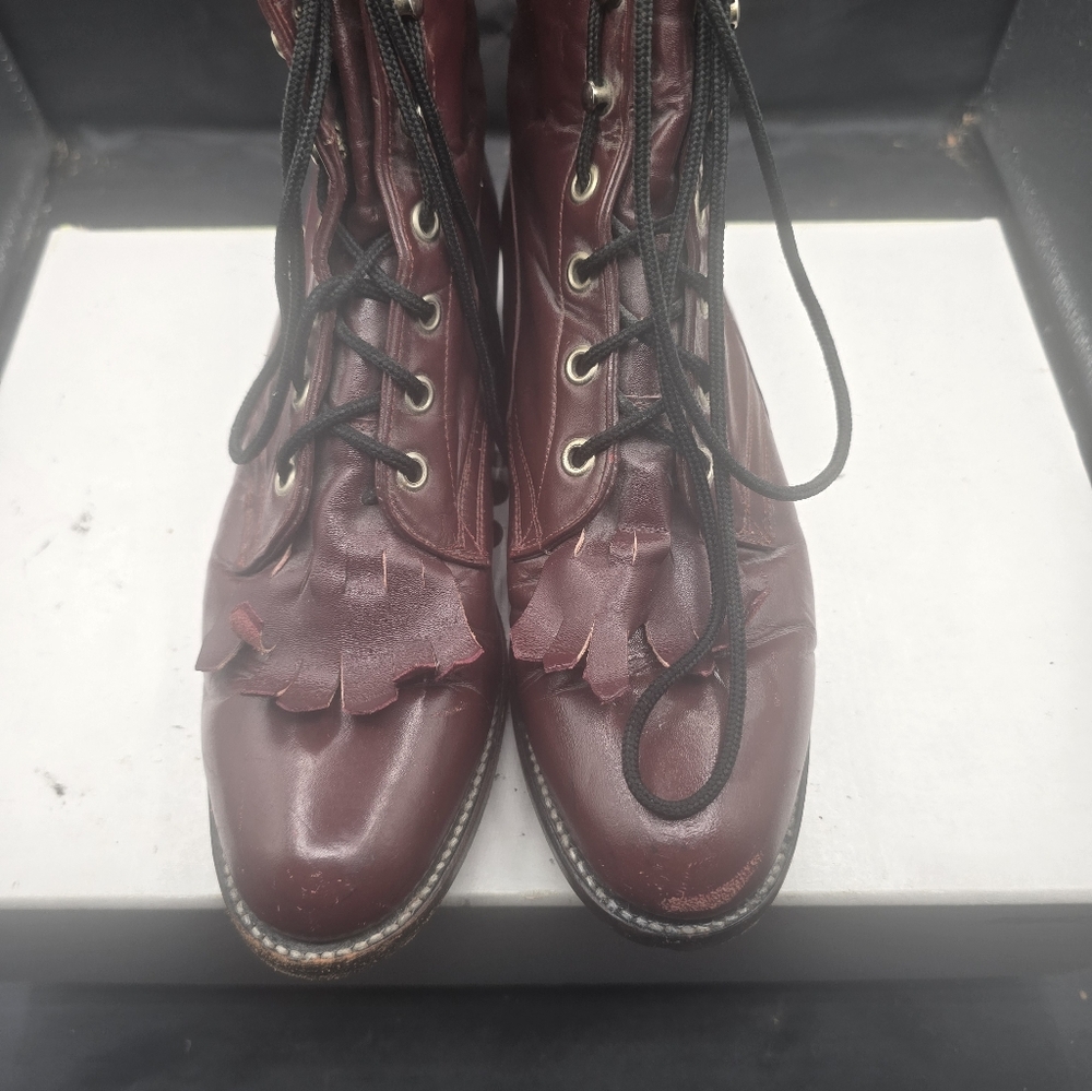 Tony Lama Maroon Lace-Up‎ Boots